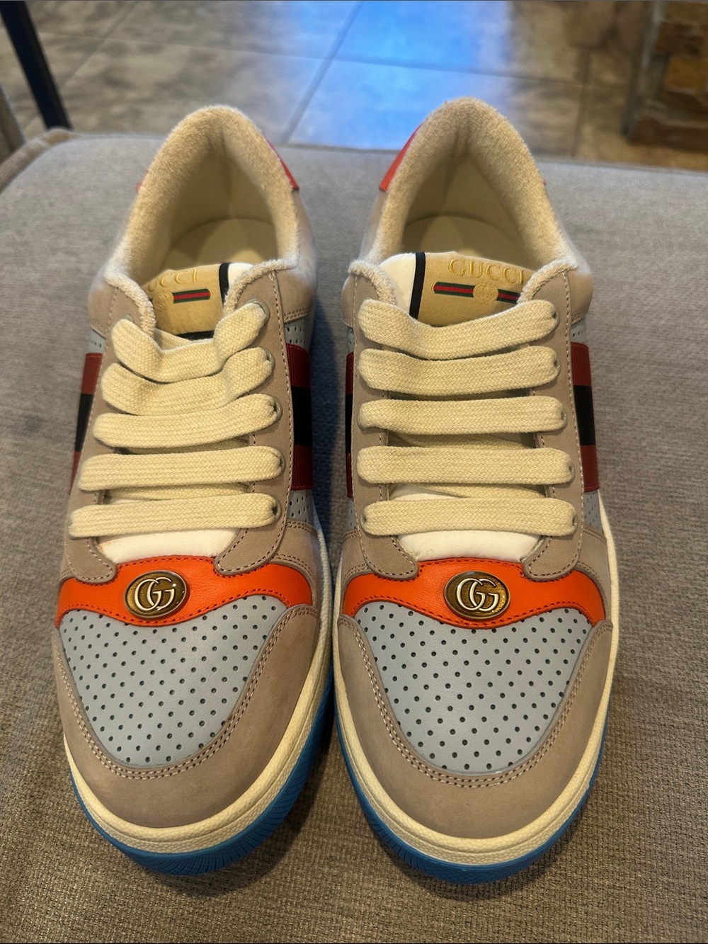 Beige, Orange & Blue Leather Suede Low-Top Sneakers size 41